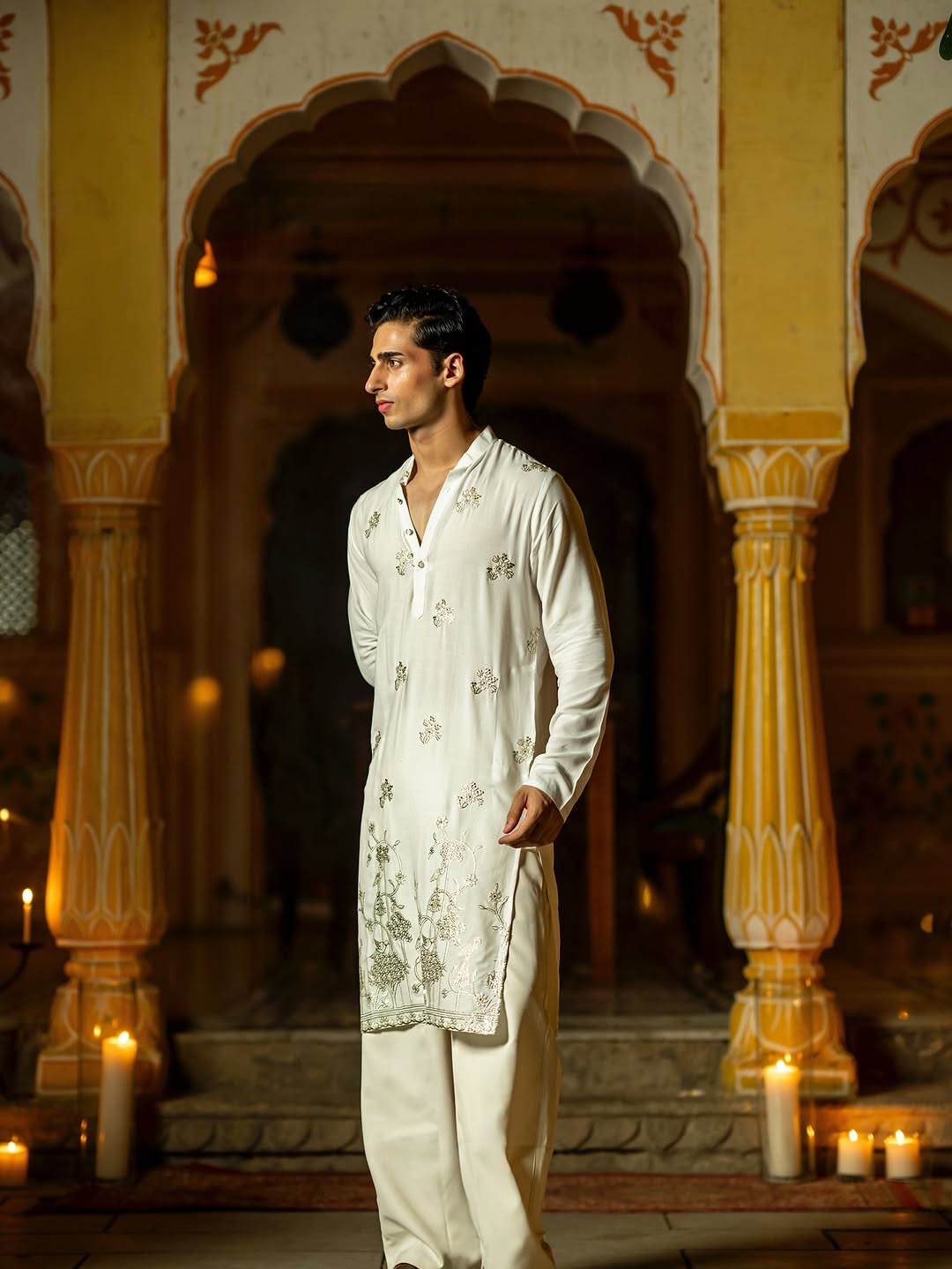 White Kurta Pajama Set with Embroidery